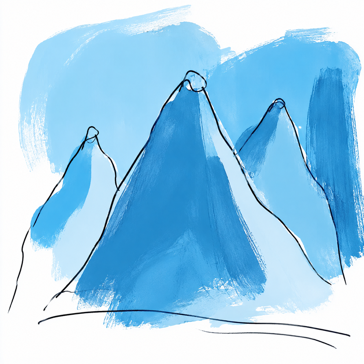 Hand-drawn blue mountain peaks